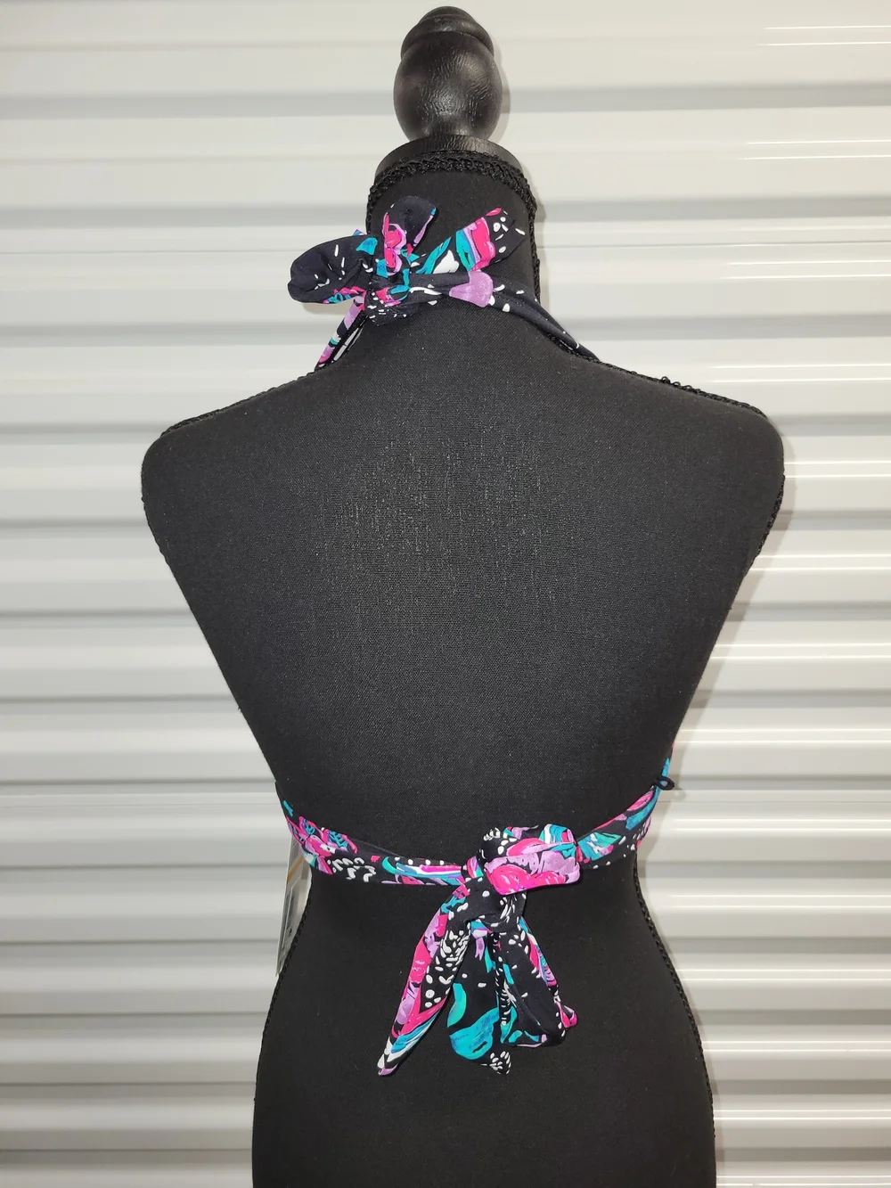 NWT NEW Women's Anne Cole Swim BIKINI Top Triangle Halter Floral Black Tie